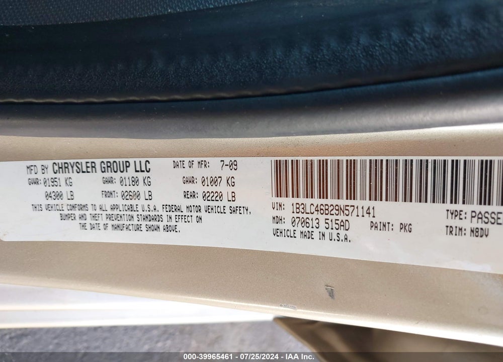 2009 DODGE AVENGER SE/SXT VIN: 1B3LC46B29N571141