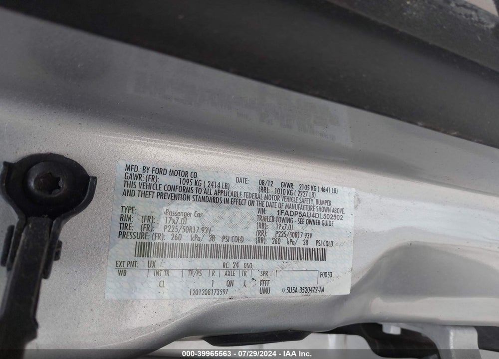 2013 FORD C-MAX HYBRID VIN: 1FADP5AU4DL502502