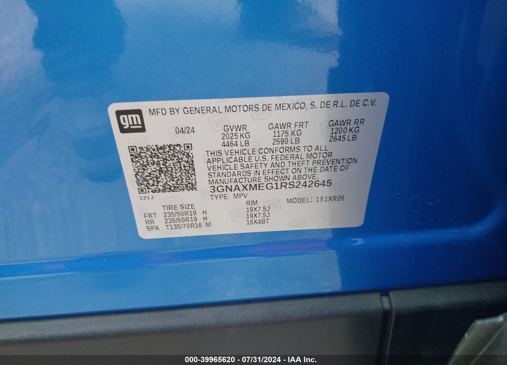 2024 CHEVROLET EQUINOX FWD RS VIN: 3GNAXMEG1RS242645