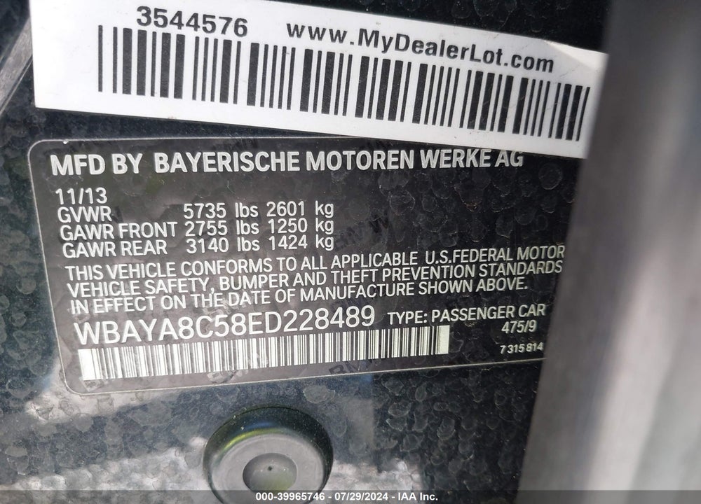 2014 BMW 750I VIN: WBAYA8C58ED228489