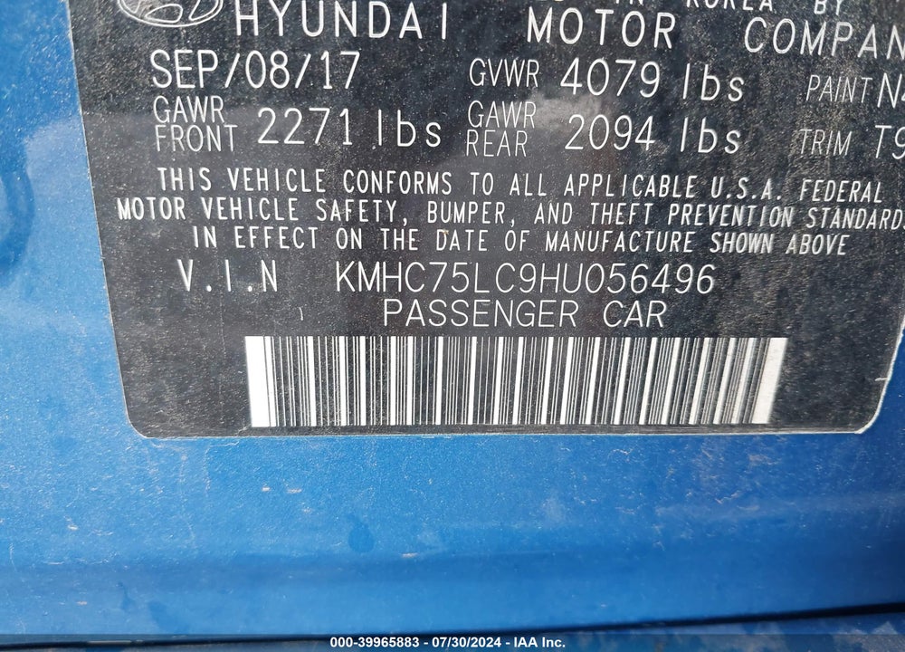 2017 HYUNDAI IONIQ HYBRID SEL VIN: KMHC75LC9HU056496