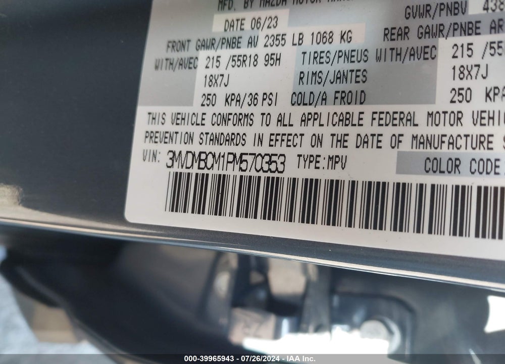 2023 MAZDA CX-30 2.5 S CARBON EDITION VIN: 3MVDMBCM1PM570353