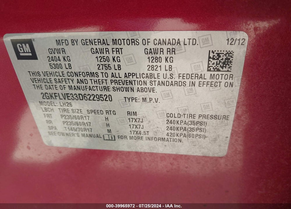 2013 GMC TERRAIN SLT-1 VIN: 2GKFLVE33D6229520
