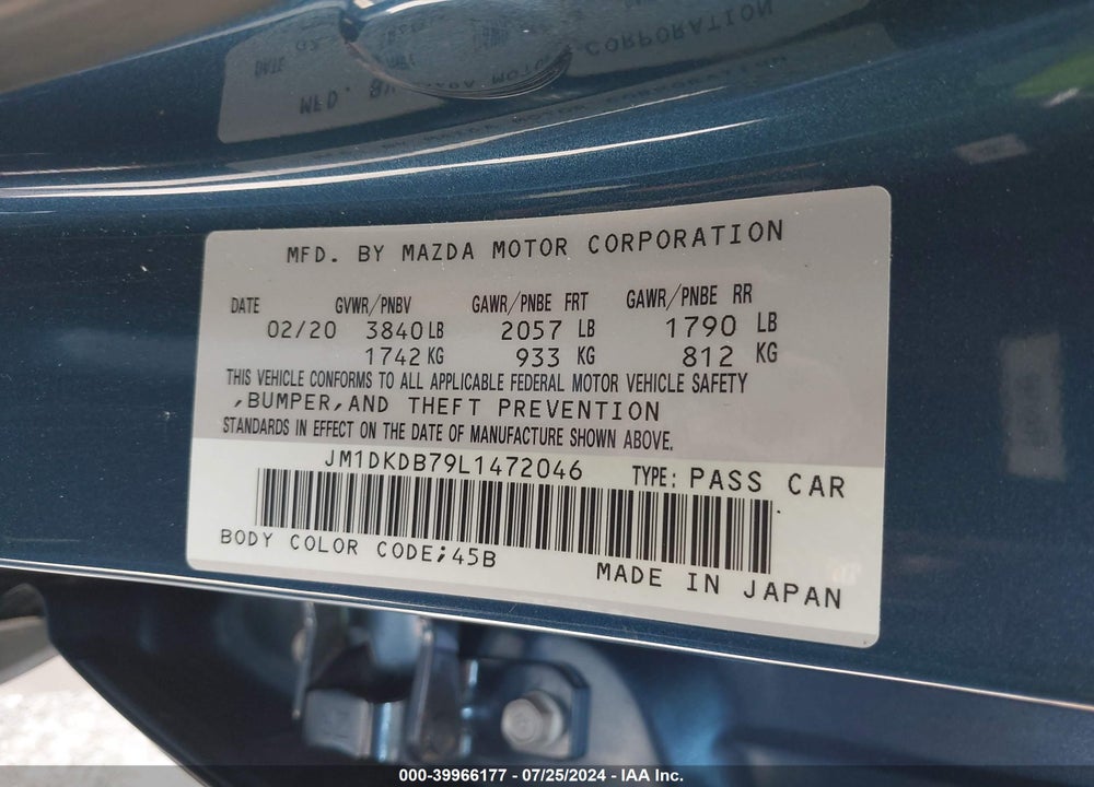 2020 MAZDA CX-3 SPORT VIN: JM1DKDB79L1472046