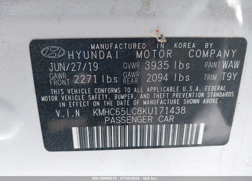 2019 HYUNDAI IONIQ HYBRID BLUE VIN: KMHC65LC8KU171438