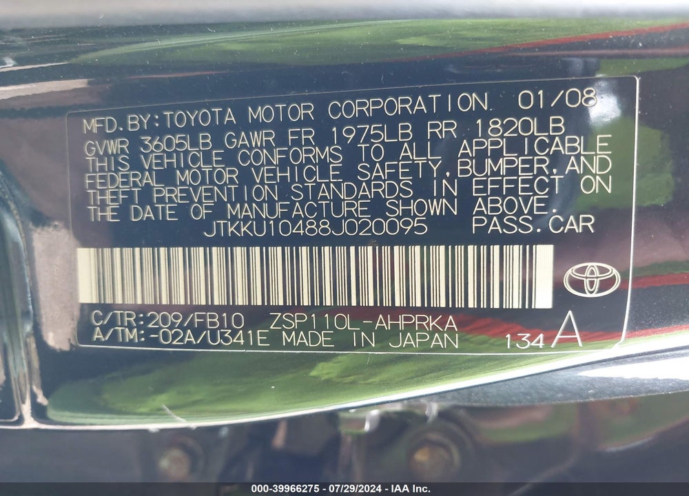2008 SCION XD VIN: JTKKU10488J020095