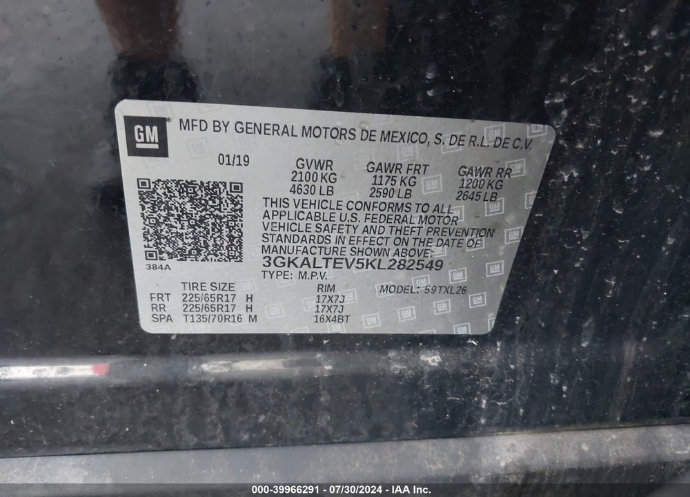 2019 GMC TERRAIN SLE VIN: 3GKALTEV5KL282549