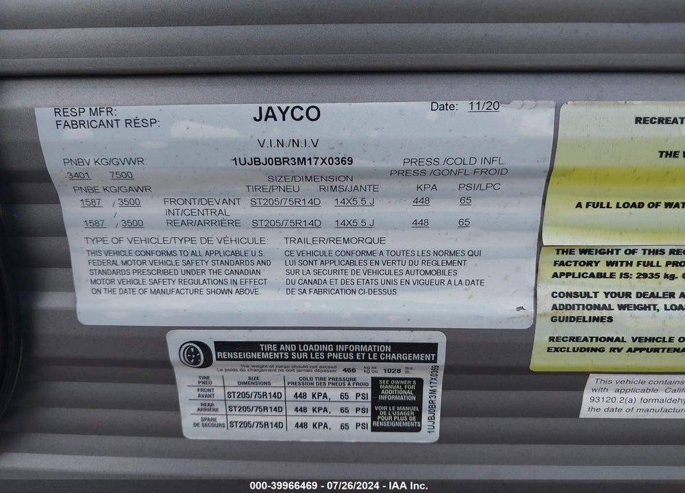 2021 JAYCO JAY FLIGHT SLX #287B VIN: 1UJBJ0BR3M17X0369