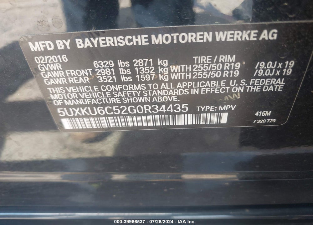 2016 BMW X6 XDRIVE50I VIN: 5UXKU6C52G0R34435