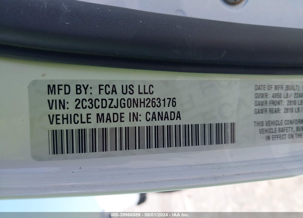 2022 DODGE CHALLENGER GT VIN: 2C3CDZJG0NH263176