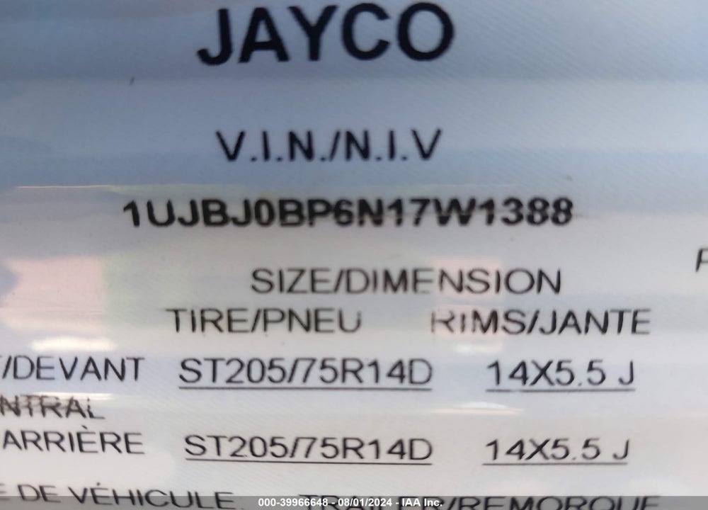 2022 JAYCO JAY FLIGHT 267BHS VIN: 1UJBJ0BP6N17W1388