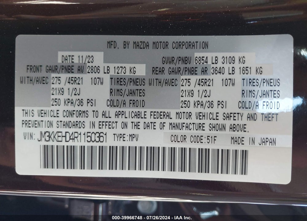 2024 MAZDA CX-90 3.3 TURBO PREMIUM PLUS VIN: JM3KKEHD4R1150361