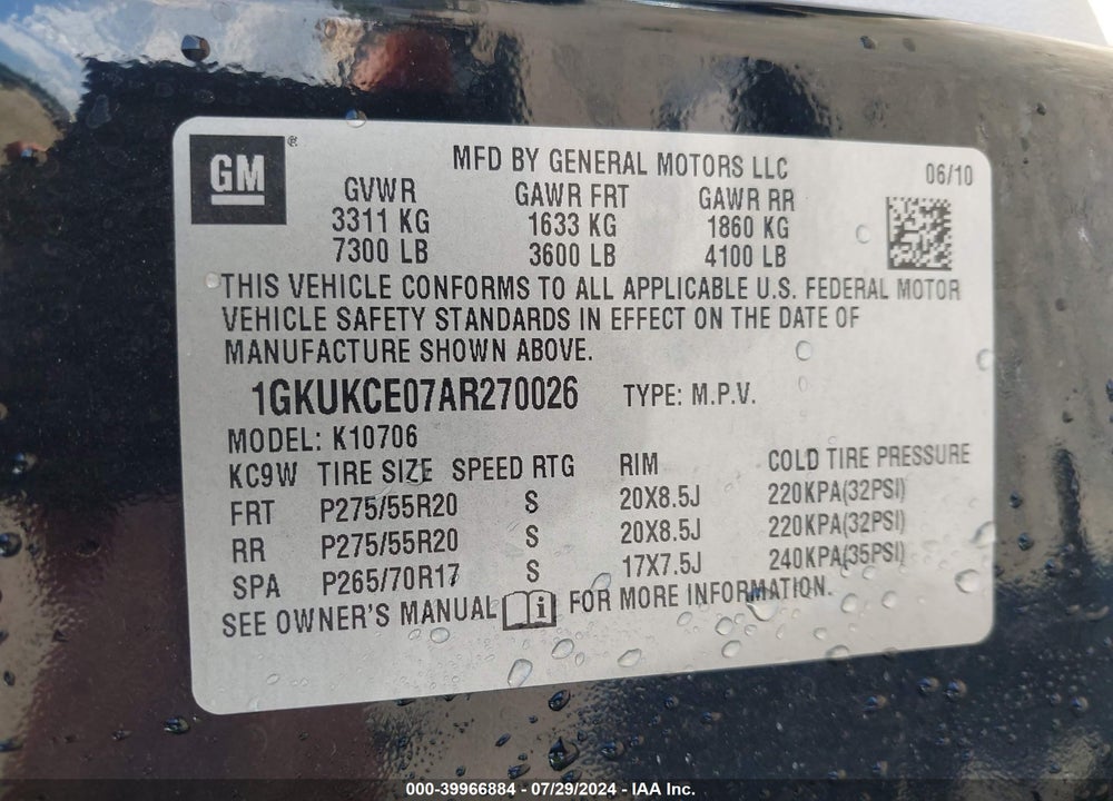 2010 GMC YUKON SLT VIN: 1GKUKCE07AR270026