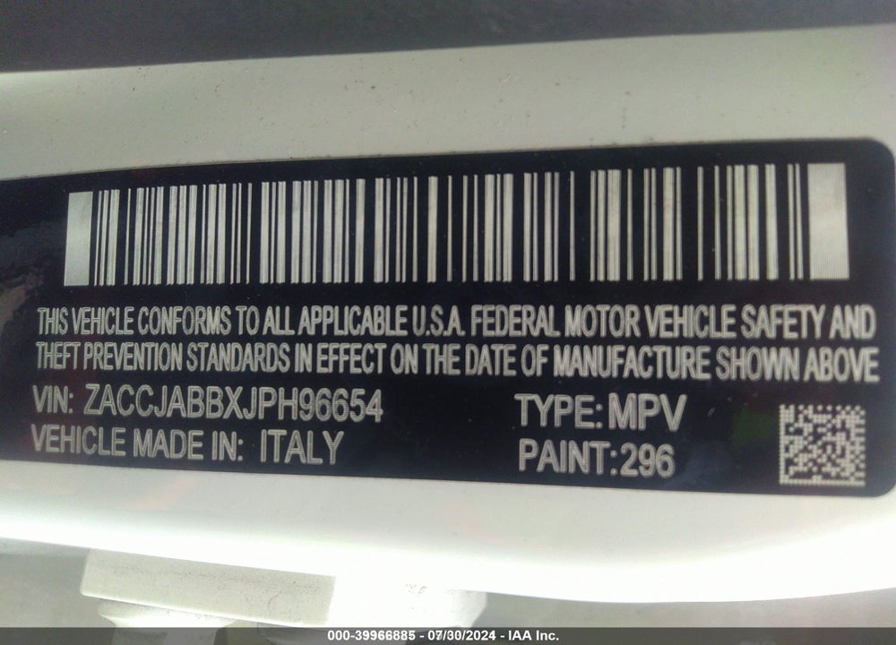 2018 JEEP RENEGADE VIN: ZACCJABBXJPH96654