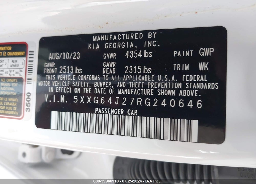 2024 KIA K5 GT LINE VIN: 5XXG64J27RG240646