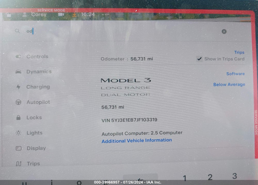 2018 TESLA MODEL 3 LONG RANGE/PERFORMANCE VIN: 5YJ3E1EB7JF103319