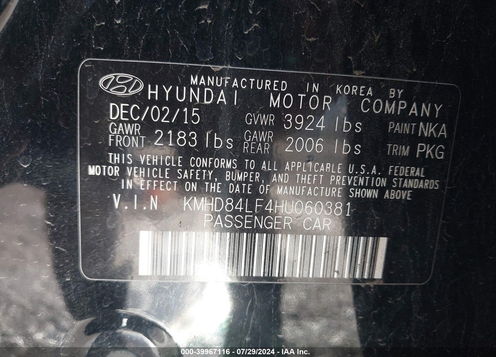 2017 HYUNDAI ELANTRA SE VIN: KMHD84LF4HU060381