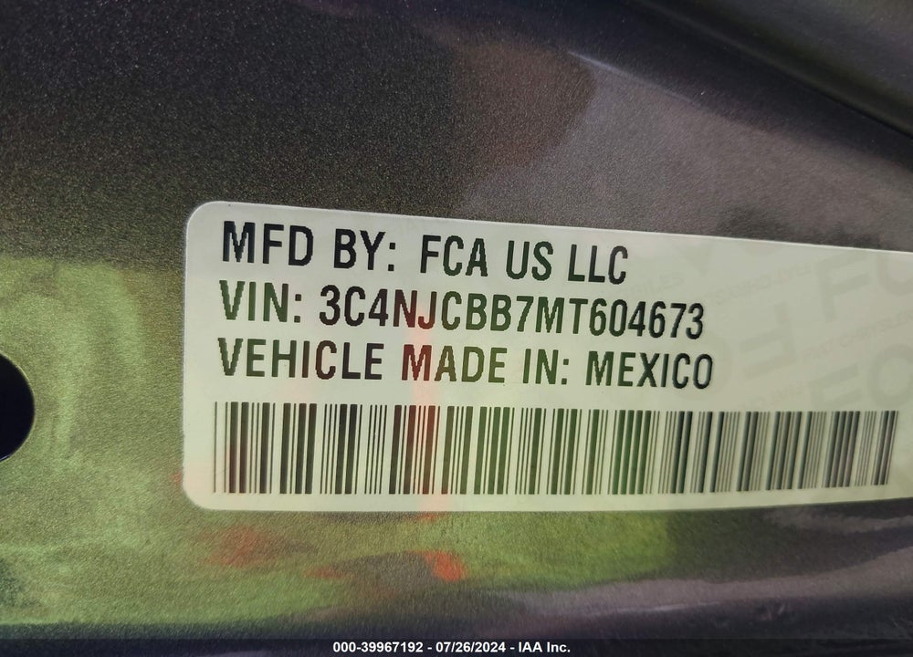 2021 JEEP COMPASS LATITUDE FWD VIN: 3C4NJCBB7MT604673