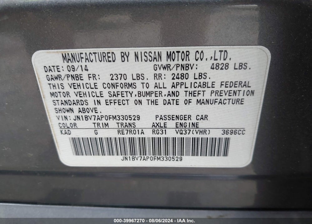 2015 INFINITI Q50 PREMIUM VIN: JN1BV7AP0FM330529