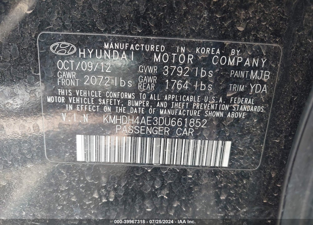 2013 HYUNDAI ELANTRA GLS VIN: KMHDH4AE3DU661852