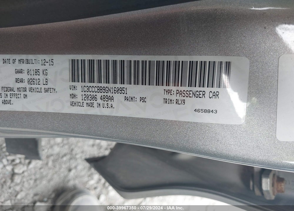 2016 CHRYSLER 200 S VIN: 1C3CCCBB9GN160951