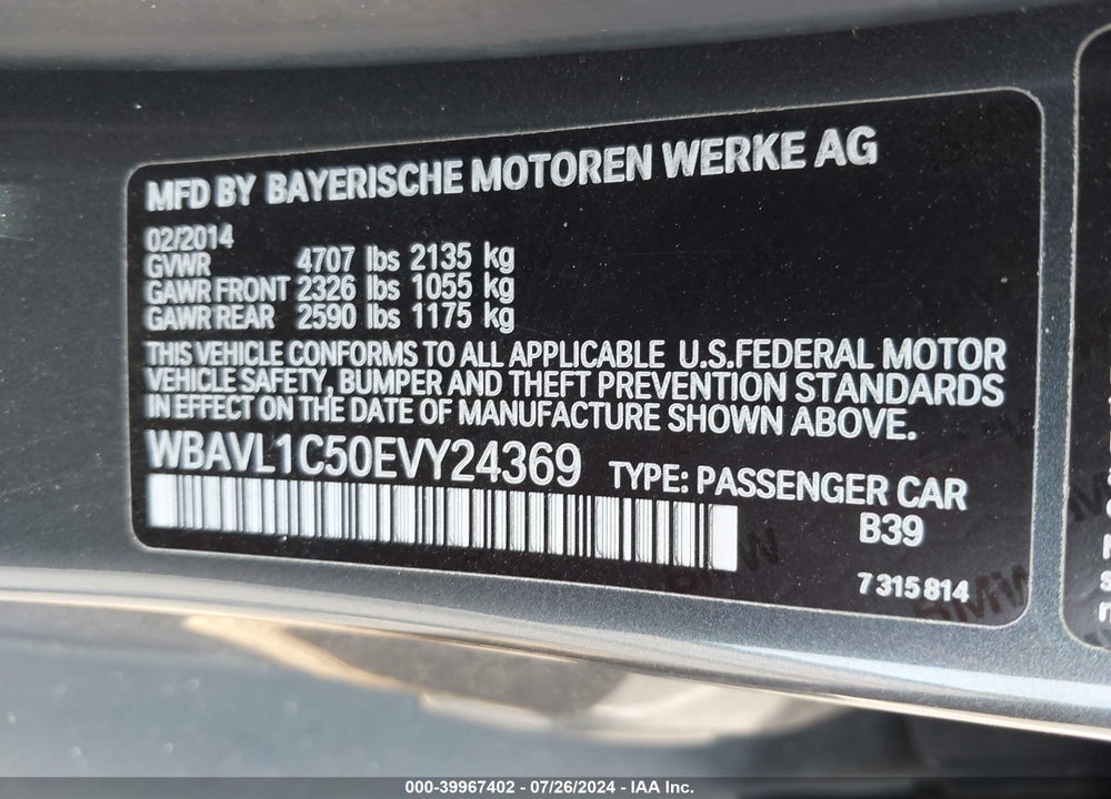 2014 BMW X1 XDRIVE28I VIN: WBAVL1C50EVY24369