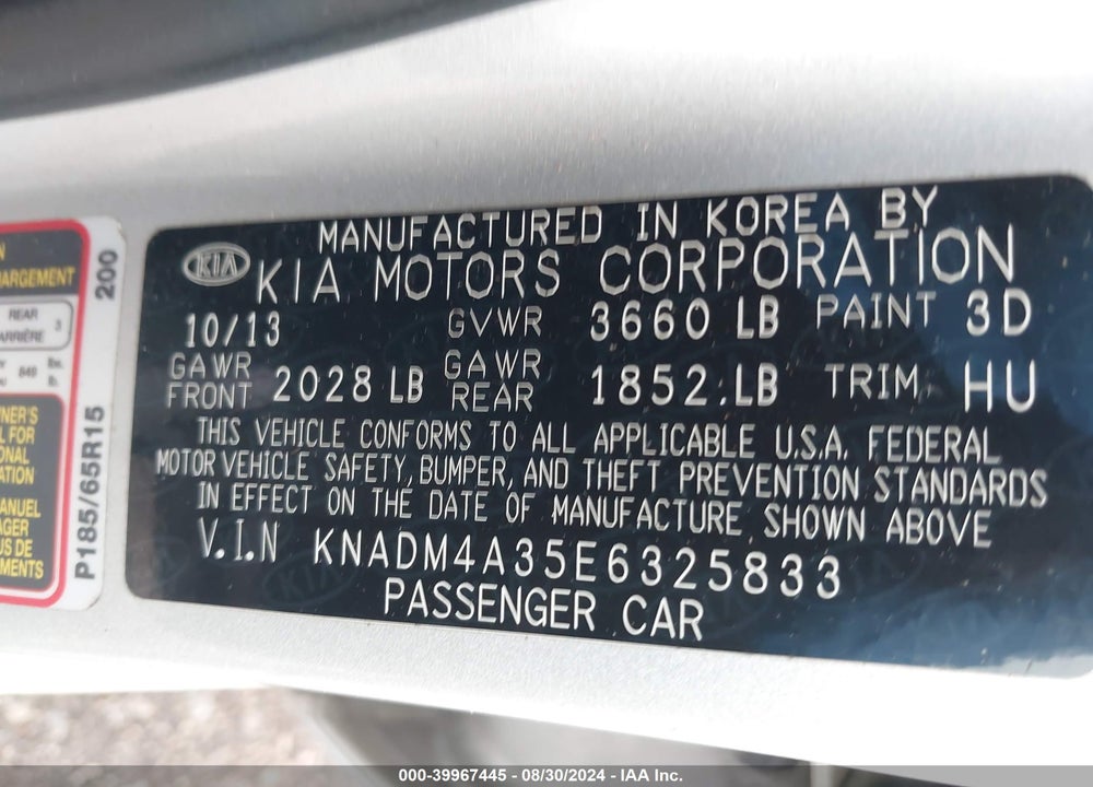 2014 KIA RIO LX VIN: KNADM4A35E6325833