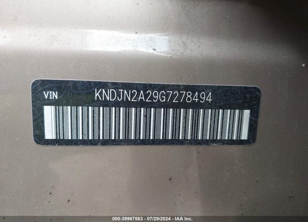 2016 KIA SOUL VIN: KNDJN2A29G7278494