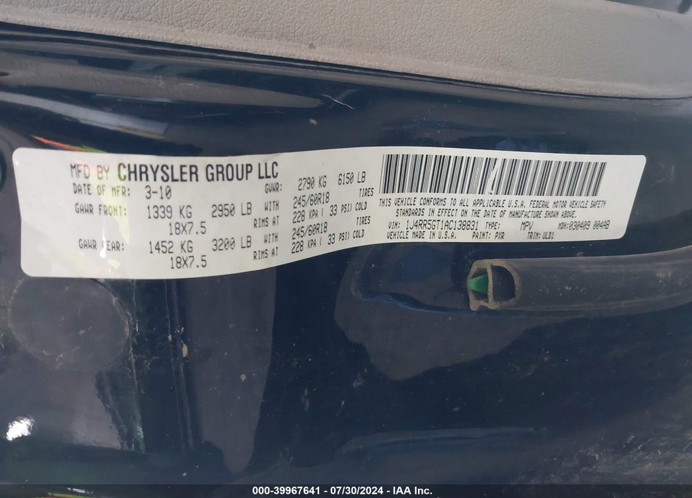 2010 JEEP GRAND CHEROKEE LIMITED VIN: 1J4RR5GT1AC138831