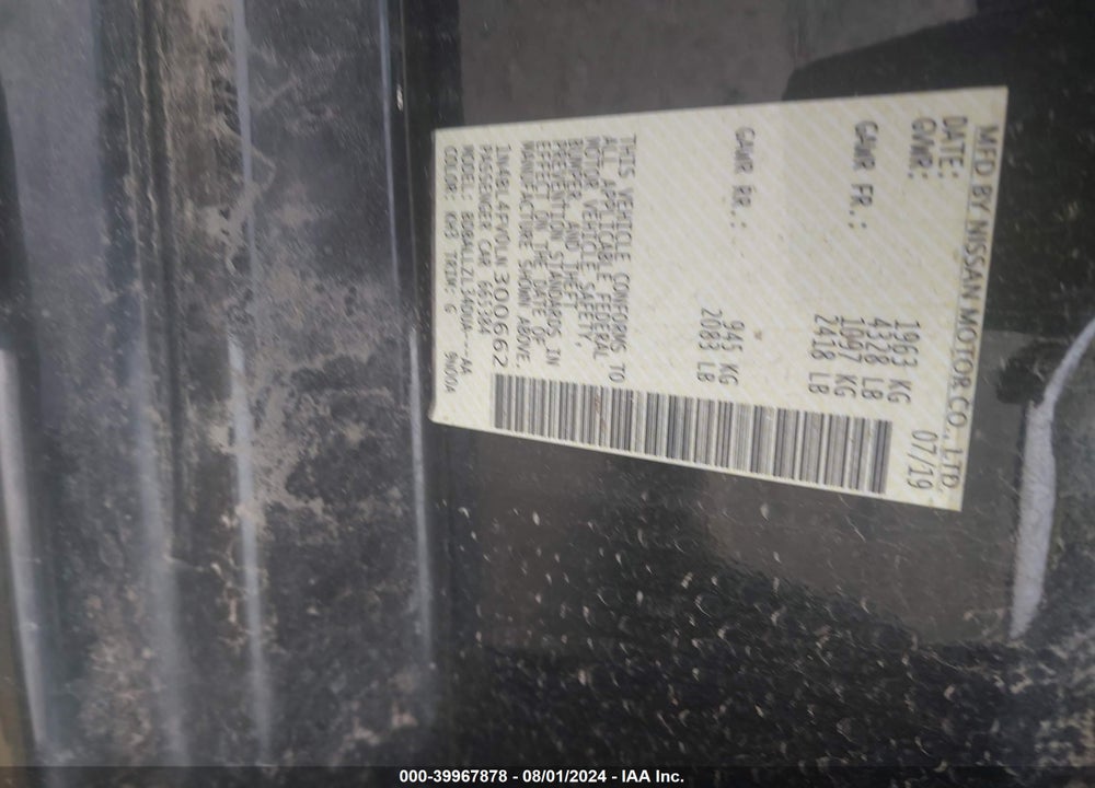2020 NISSAN ALTIMA PLATINUM FWD VIN: 1N4BL4FV0LN300662