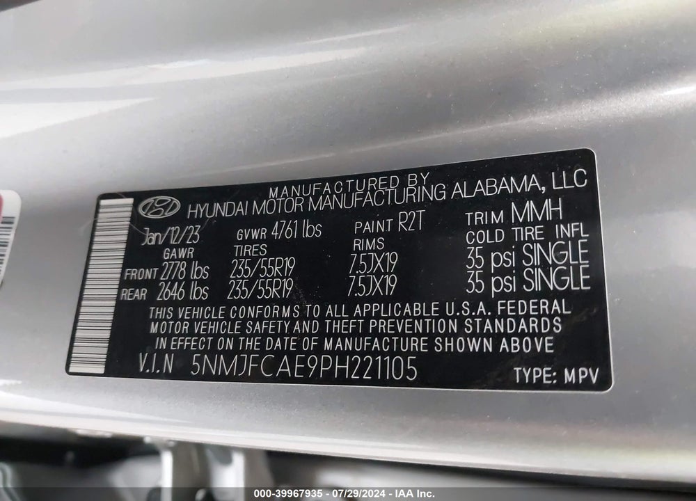 2023 HYUNDAI TUCSON SEL VIN: 5NMJFCAE9PH221105