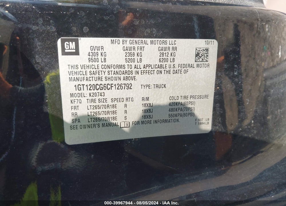 2012 GMC SIERRA 2500HD SLE VIN: 1GT120CG6CF126792
