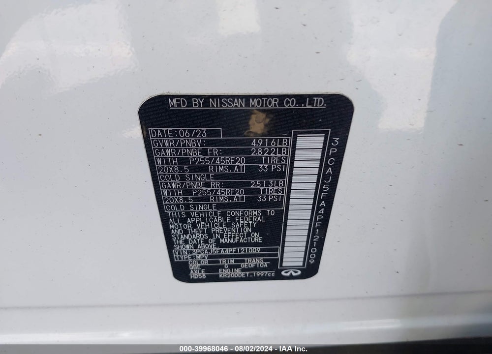 2023 INFINITI QX50 SPORT VIN: 3PCAJ5FA4PF121009