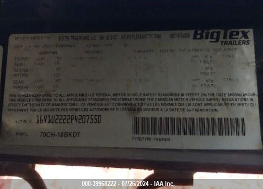 2023 BIG TEX TRAILER CO INC --- VIN: 16V1U2222P4207550