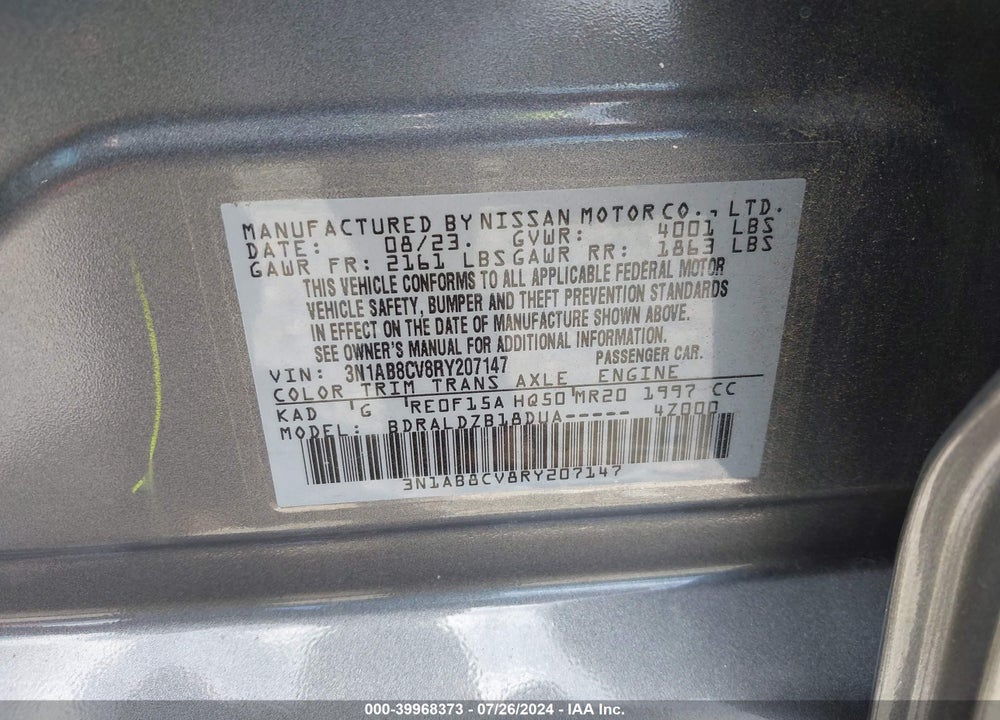 2024 NISSAN SENTRA SV XTRONIC CVT VIN: 3N1AB8CV8RY207147