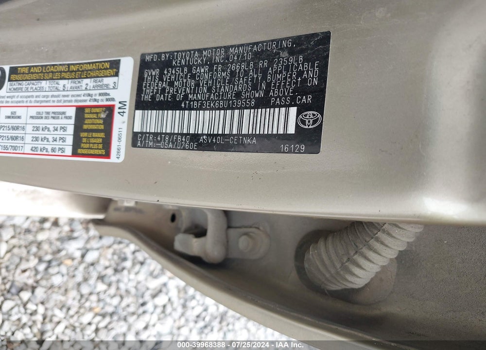 2011 TOYOTA CAMRY LE VIN: 4T1BF3EK6BU139558