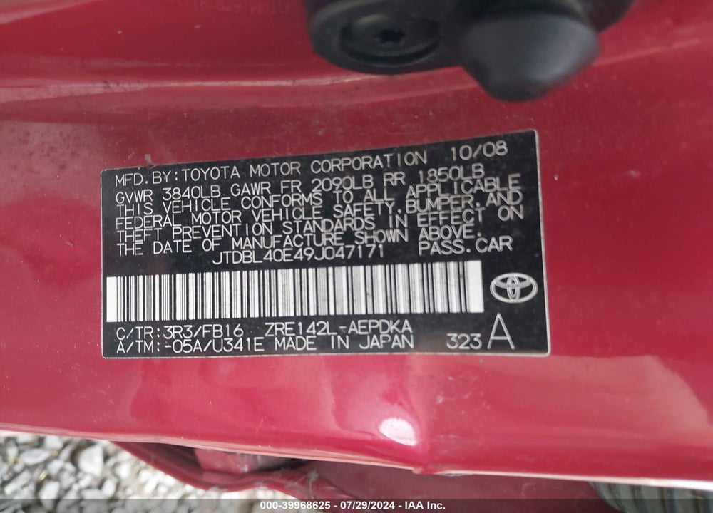 2009 TOYOTA COROLLA LE VIN: JTDBL40E49J047171