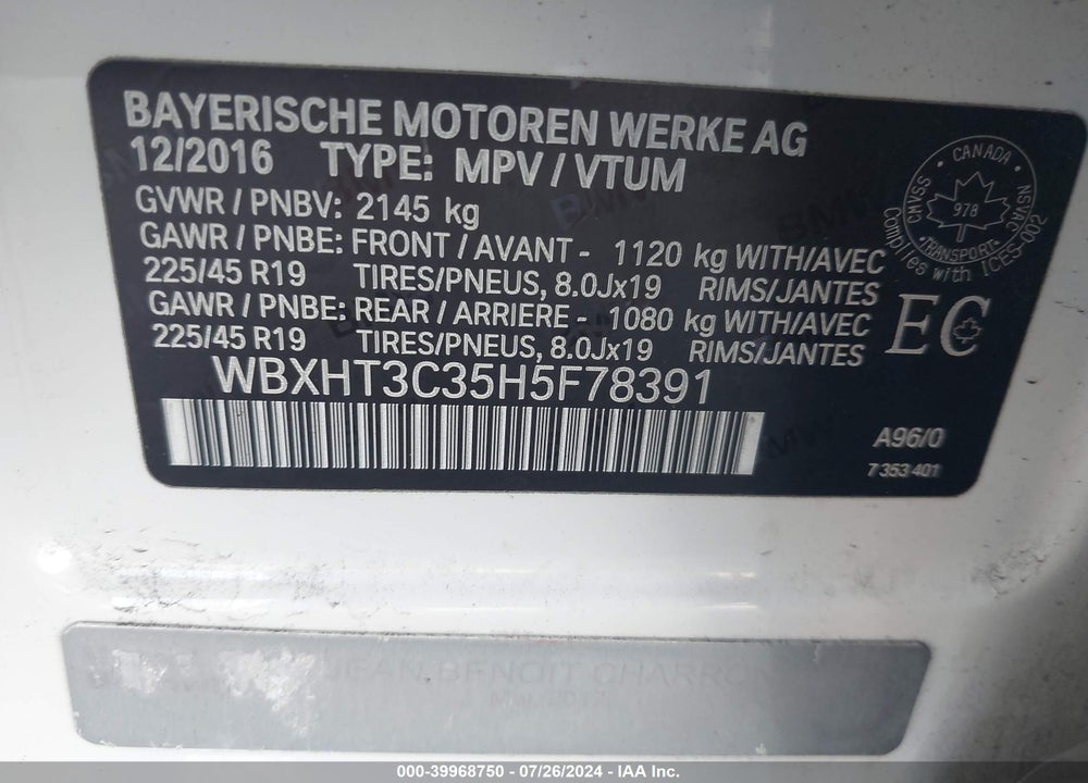 2017 BMW X1 VIN: WBXHT3C35H5F78391