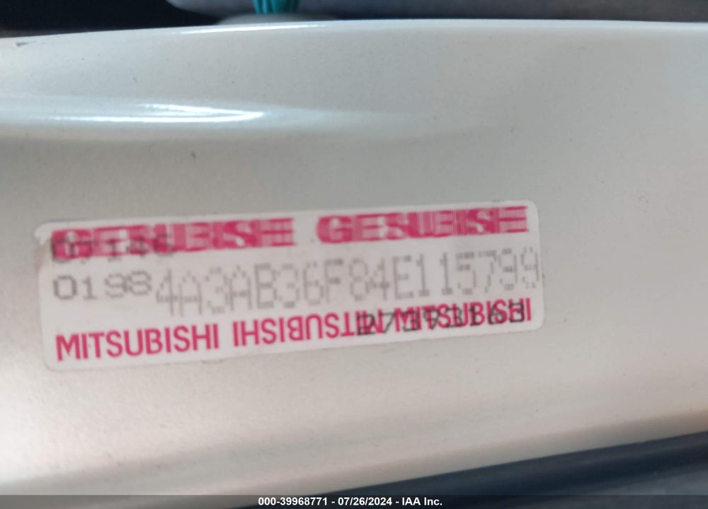 2004 MITSUBISHI GALANT ES VIN: 4A3AB36F84E115799