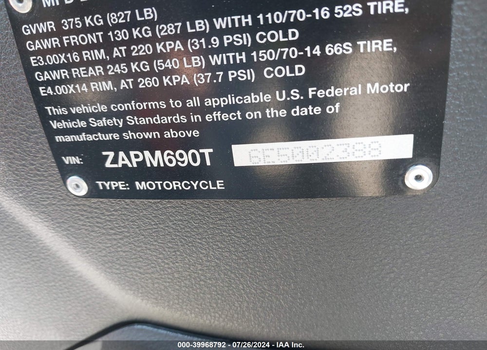 2014 PIAGGIO BV 350 VIN: ZAPM690T6E5002388