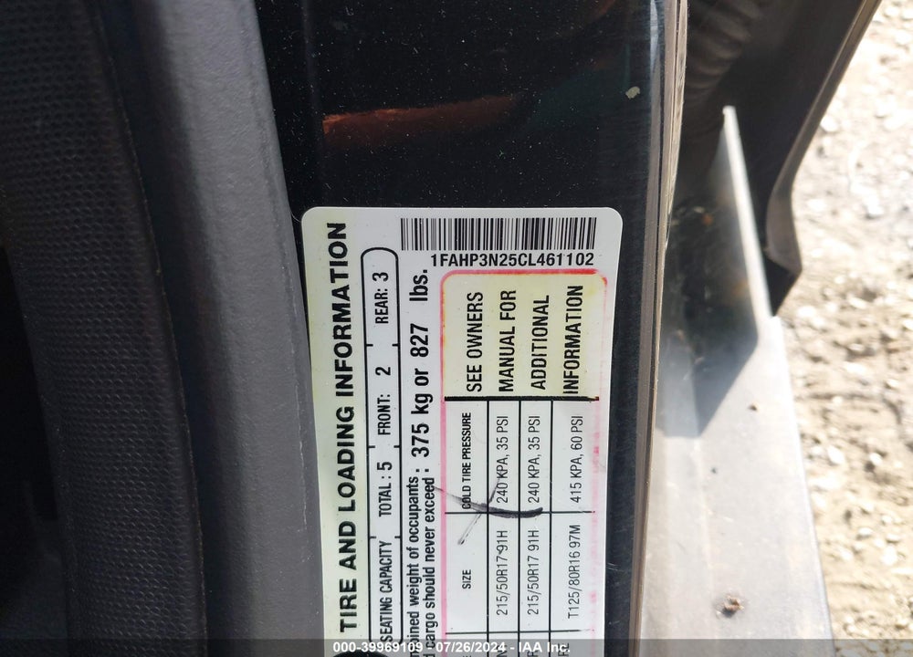 2012 FORD FOCUS TITANIUM VIN: 1FAHP3N25CL461102