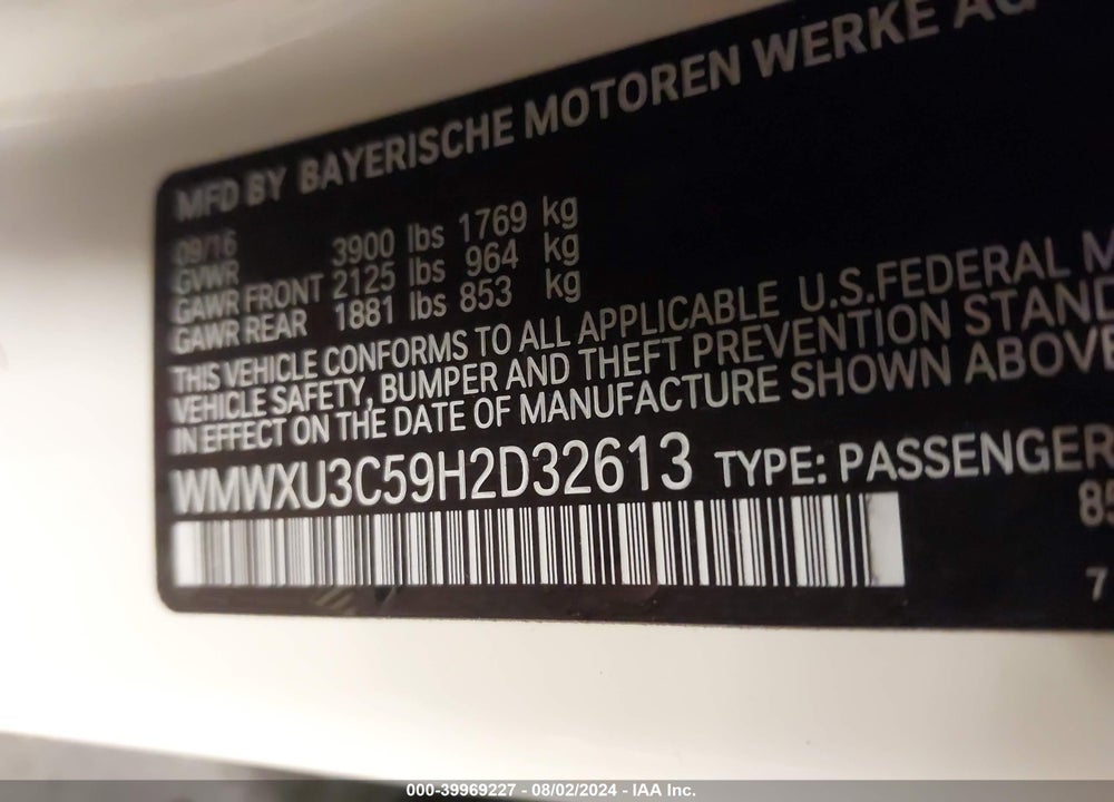2017 MINI HARDTOP COOPER S VIN: WMWXU3C59H2D32613