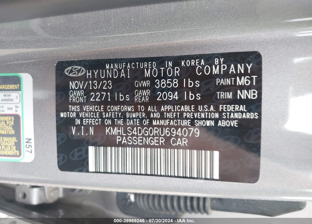 2024 HYUNDAI ELANTRA SEL VIN: KMHLS4DG0RU694079