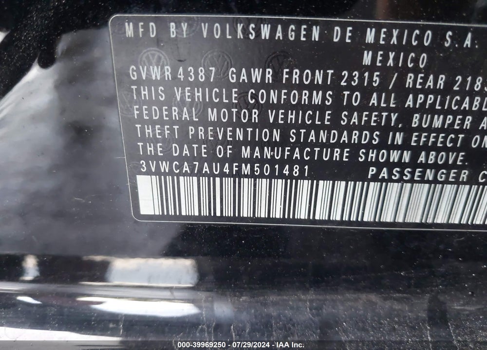 2015 VOLKSWAGEN GOLF SPORTWAGEN TDI S 4-DOOR VIN: 3VWCA7AU4FM501481