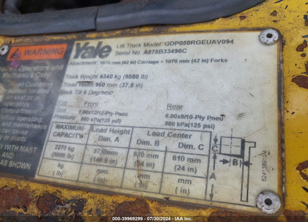 2005 YALE GDP050RGEUAV094 VIN: A875B33496C