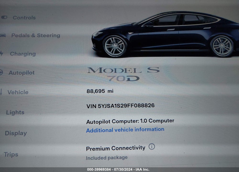 2015 TESLA MODEL S 70D/85D/P85D VIN: 5YJSA1S29FF088826
