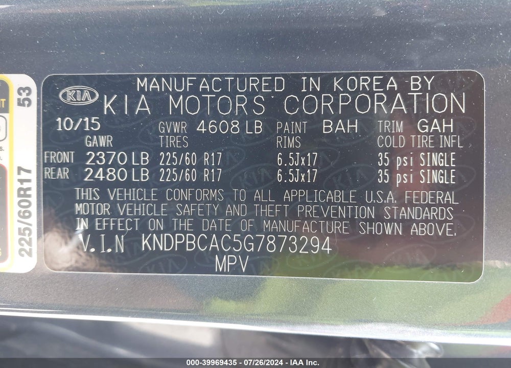 2016 KIA SPORTAGE LX VIN: KNDPBCAC5G7873294