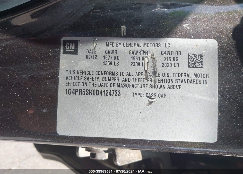 2013 BUICK VERANO CONVENIENCE GROUP VIN: 1G4PR5SK0D4124733