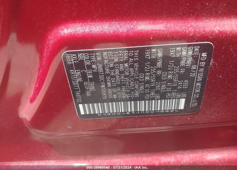 2023 NISSAN ROGUE PLATINUM FWD VIN: JN8BT3DC1PW100870