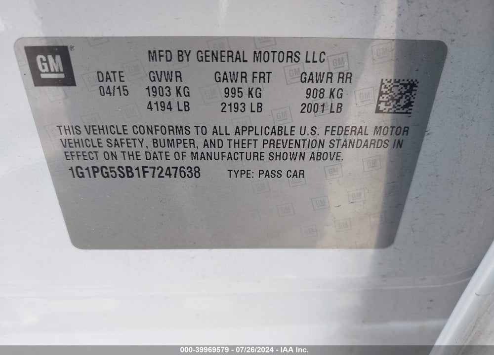 2015 CHEVROLET CRUZE LTZ VIN: 1G1PG5SB1F7247638